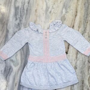 Janie and jack Gray and Pink Ruffle Dress Sz 6-12 months